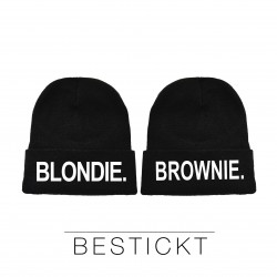 NEU! Besticktes Partner Mützen Set "Blondie & Brownie"