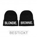 NEU! Besticktes Partner Mützen Set "Blondie & Brownie"
